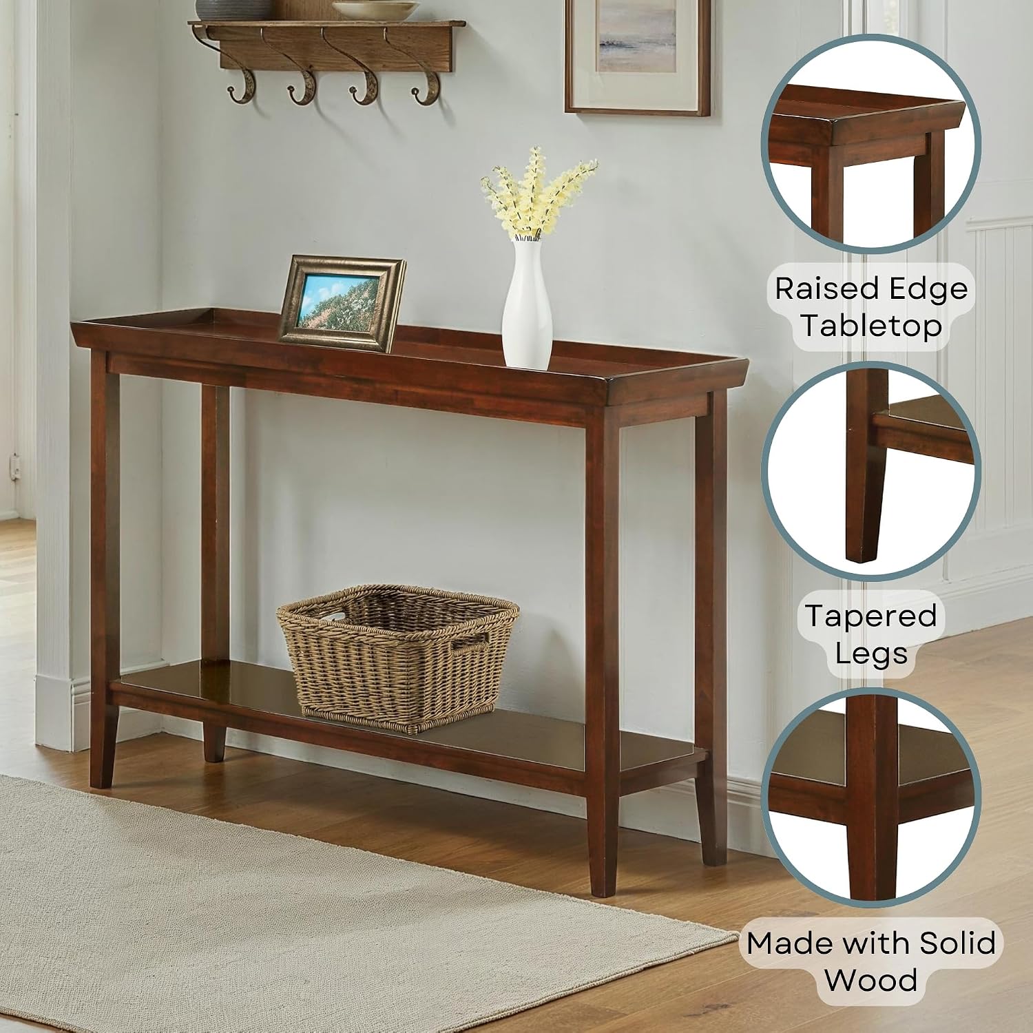 Convenience Concepts Ledgewood Console Table 48' - Modern Narrow Sofa Display Accent with Storage Shelf for Transitional, Traditional Living Room, Entryway, Hallway, or Bedroom, Espresso
