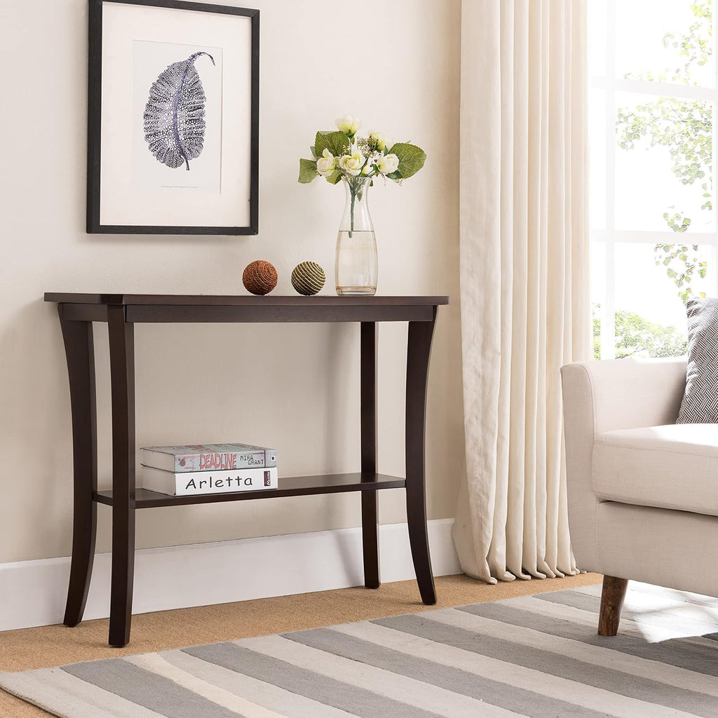 Leick Home Boa Console Table, Solid Wood, Bottom Display Shelf, Narrow Depth, Easy-Assembly, For Living Room/Hallway, Chocolate Cherry, 38.0 in. W x 14.0 in. D x 30.0 in. H, 10332