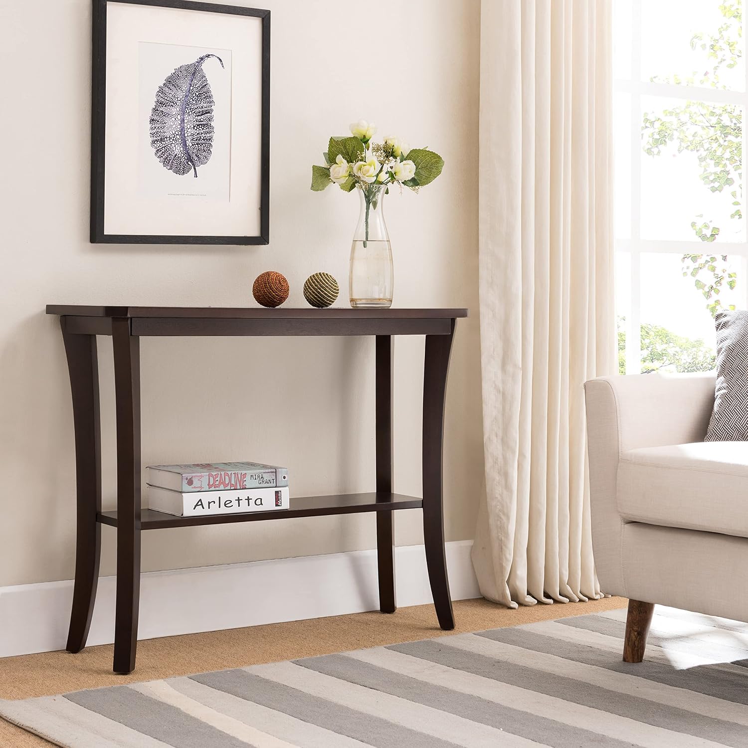 Leick Home Boa Console Table, Solid Wood, Bottom Display Shelf, Narrow Depth, Easy-Assembly, For Living Room/Hallway, Chocolate Cherry, 38.0 in. W x 14.0 in. D x 30.0 in. H, 10332
