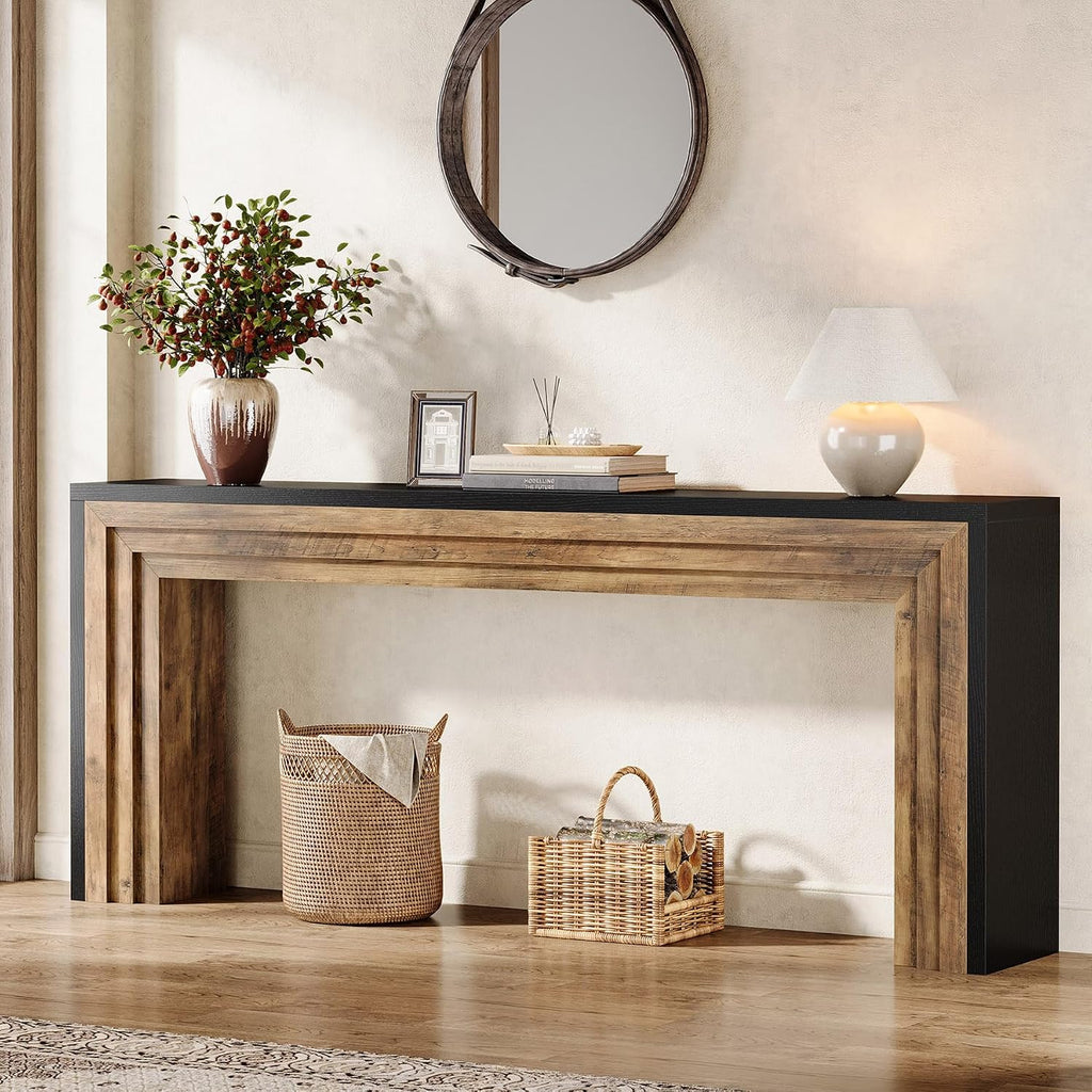 Tribesigns 70.9-Inch Long Console Table, Farmhouse Narrow Wooden Sofa Table Behind The Couch for Living Room, Entryway, Hallway, Foyer, Black + Brown