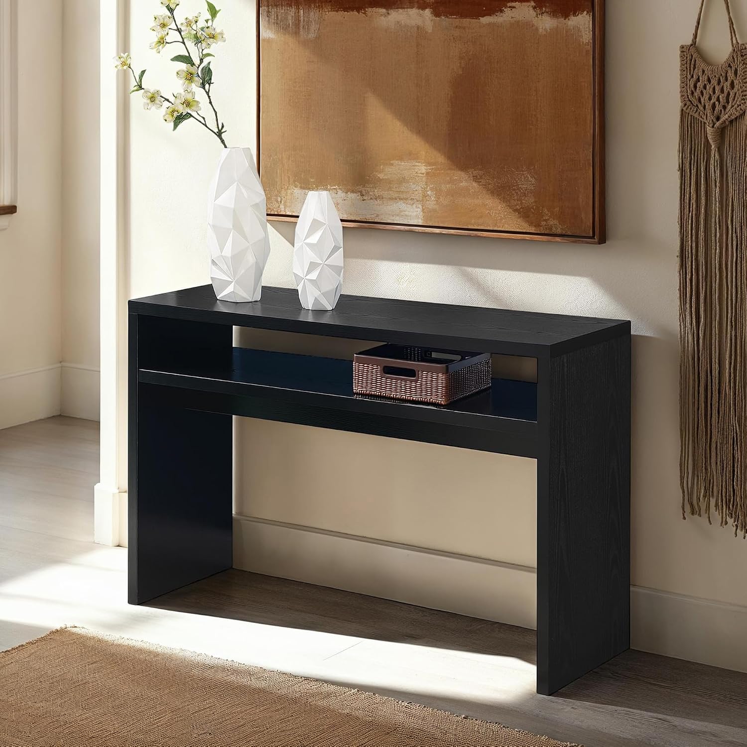 Convenience Concepts Northfield Deluxe Console Hall Table 48' - Modern, Minimalist Narrow Sofa Display Accent With Storage Shelf for Contemporary Living Room, Entryway, or Hallway, Black