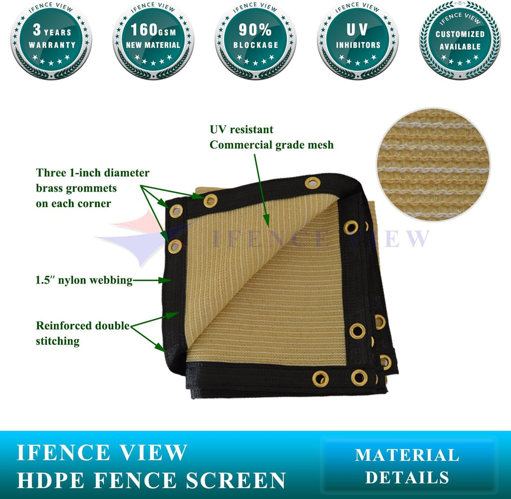 Ifenceview 8'x3' to 8'x100' Beige Shade Cloth Fence Privacy Screen Fence Cover Mesh Net Panel for Construction Site Yard Driveway Garden Pergolas Gazebos Patio Top Canopy Awning 165 GSM (8' x 65')