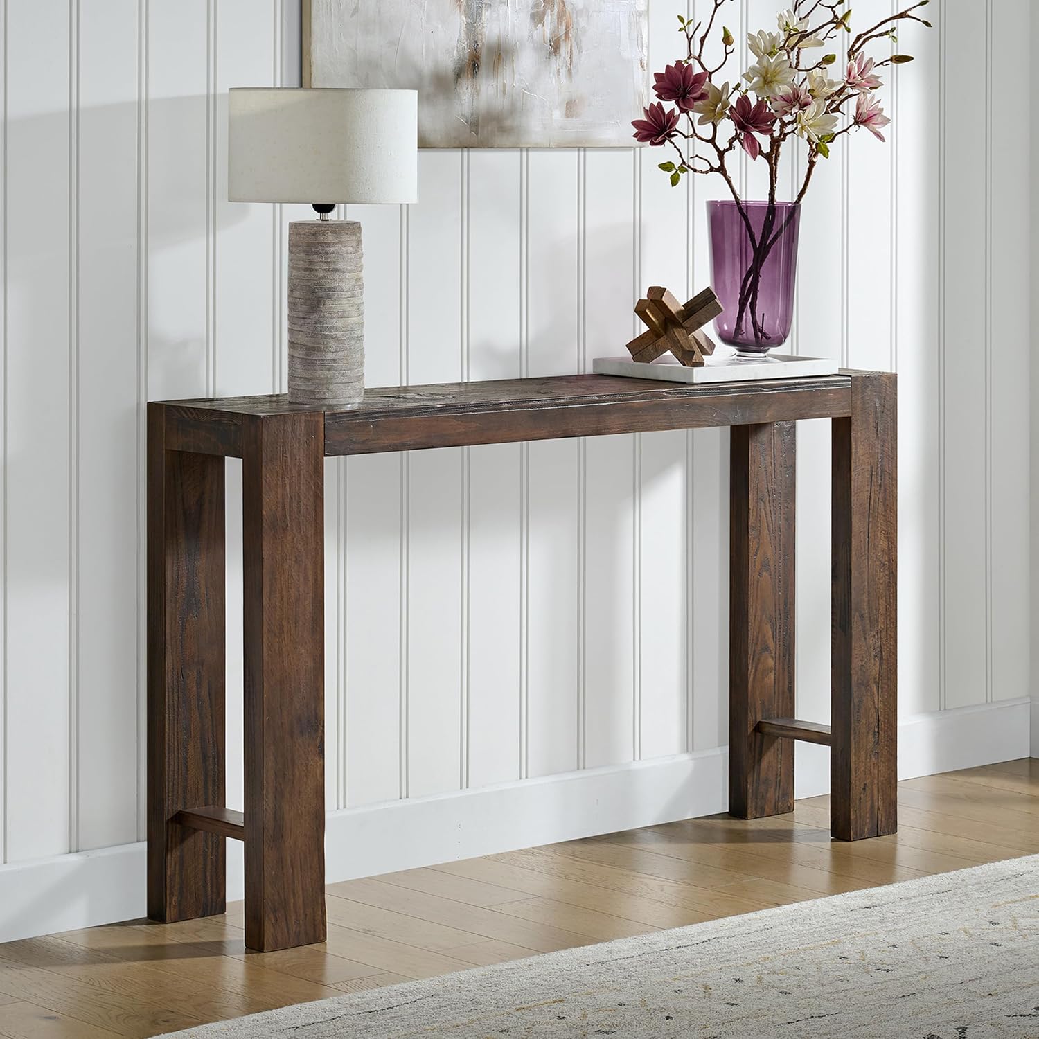 Alaterre Furniture Classic Solid Wood Console Table - 56 Inch Modern Farmhouse Entryway Table - Easy Assembly Living Room Furniture for Behind The Couch, Entryway, or Hallway (Brown)