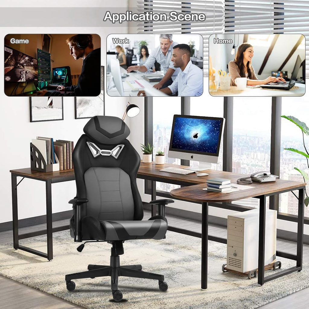 Modern-Depo Ergonomic Gaming Chairs for Adults with High-Density Memory Foam | Swivel Comfortable Office Chair, Big and Tall Video Game Chair, High Back Computer Chair for Home, Office, Grey Black