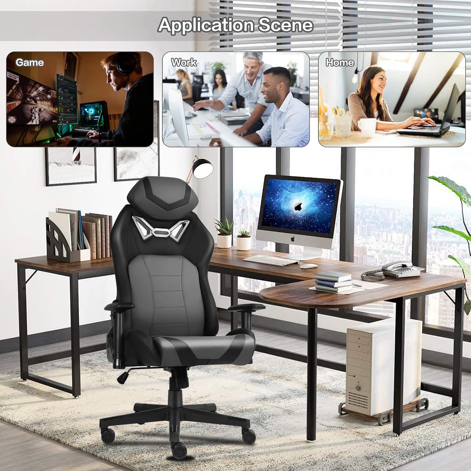 Modern-Depo Ergonomic Gaming Chairs for Adults with High-Density Memory Foam | Swivel Comfortable Office Chair, Big and Tall Video Game Chair, High Back Computer Chair for Home, Office, Grey Black