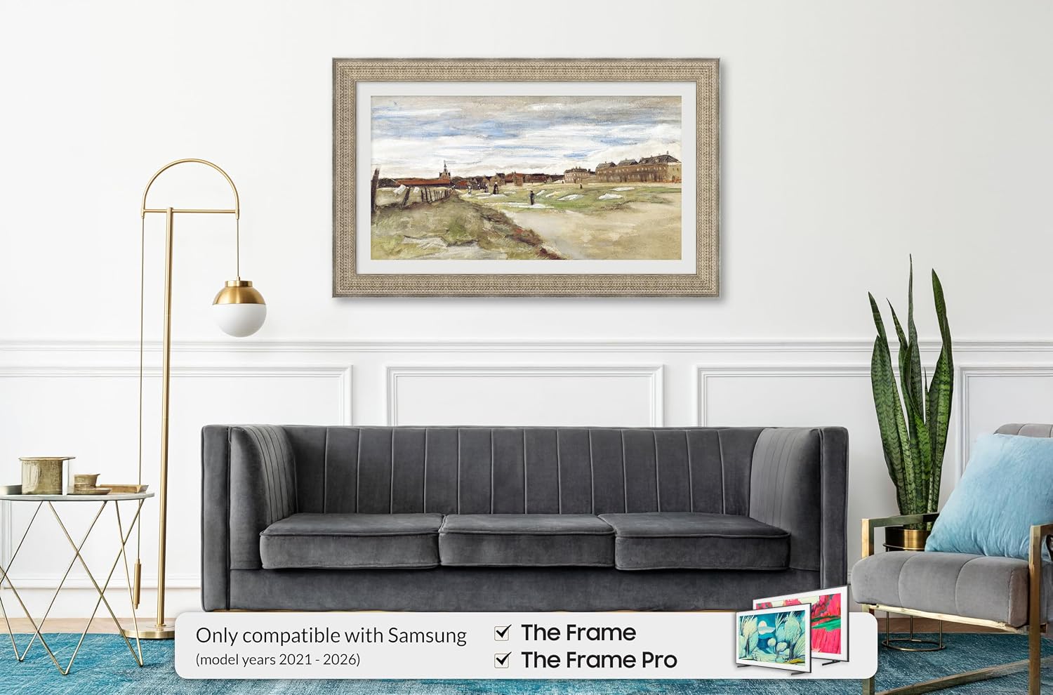 Gatsby Silver 50' Premiere Deco TV Frame - Compatible ONLY with Samsung The Frame TVs (Fits 2021-2026, LS03A, LS03B, LS03C, LS03D, LS03FA)
