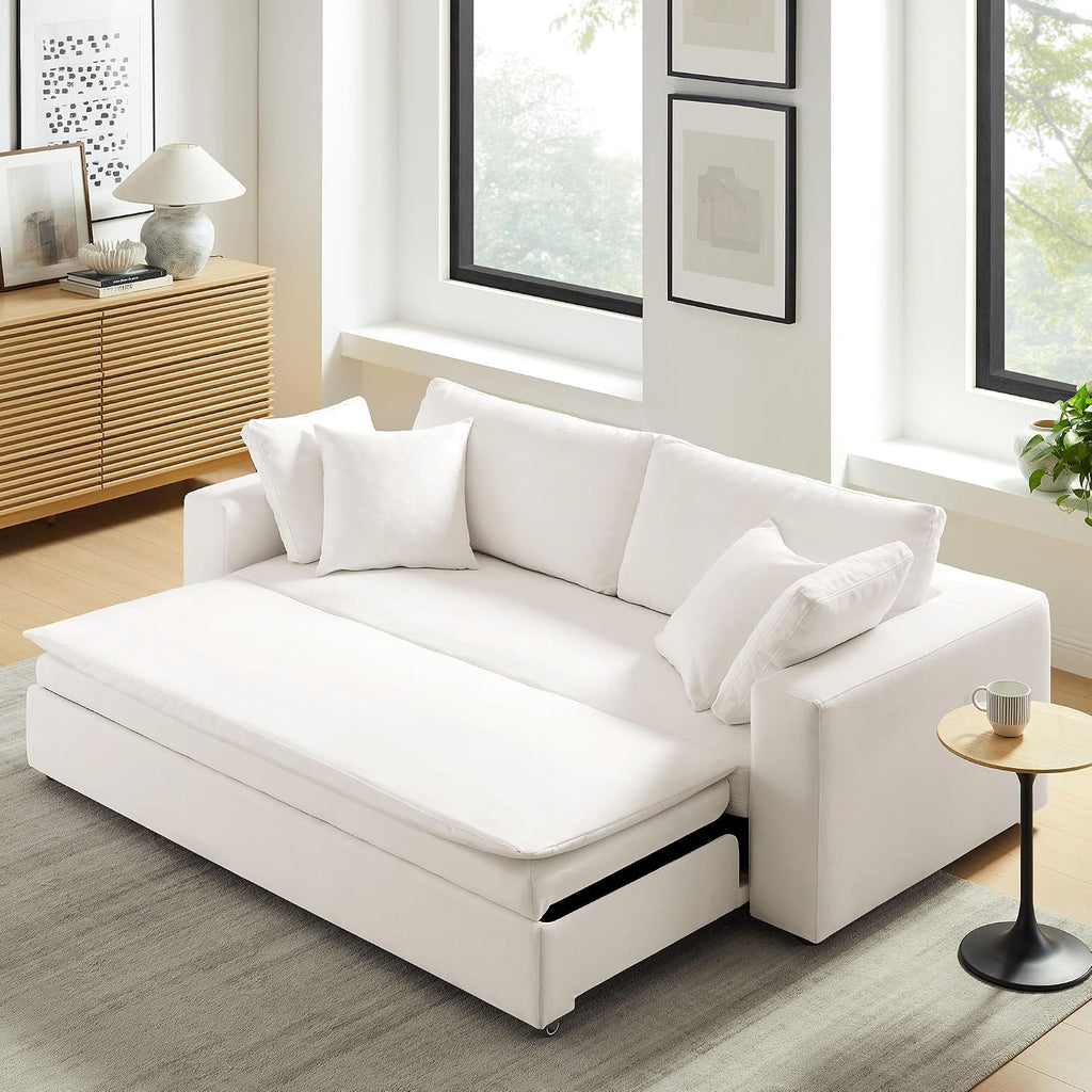 Modway Commix Down Filled Fabric Sleeper Sofa in Pure White