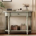 Small Curved Console Table 36-Inch Retro Farmhouse Entryway Sofa Table with Drawer & Storage Shelf for Entry Hallway Foyer Living Room Furniture, Solid Wood Legs, Space-Saving, Gray