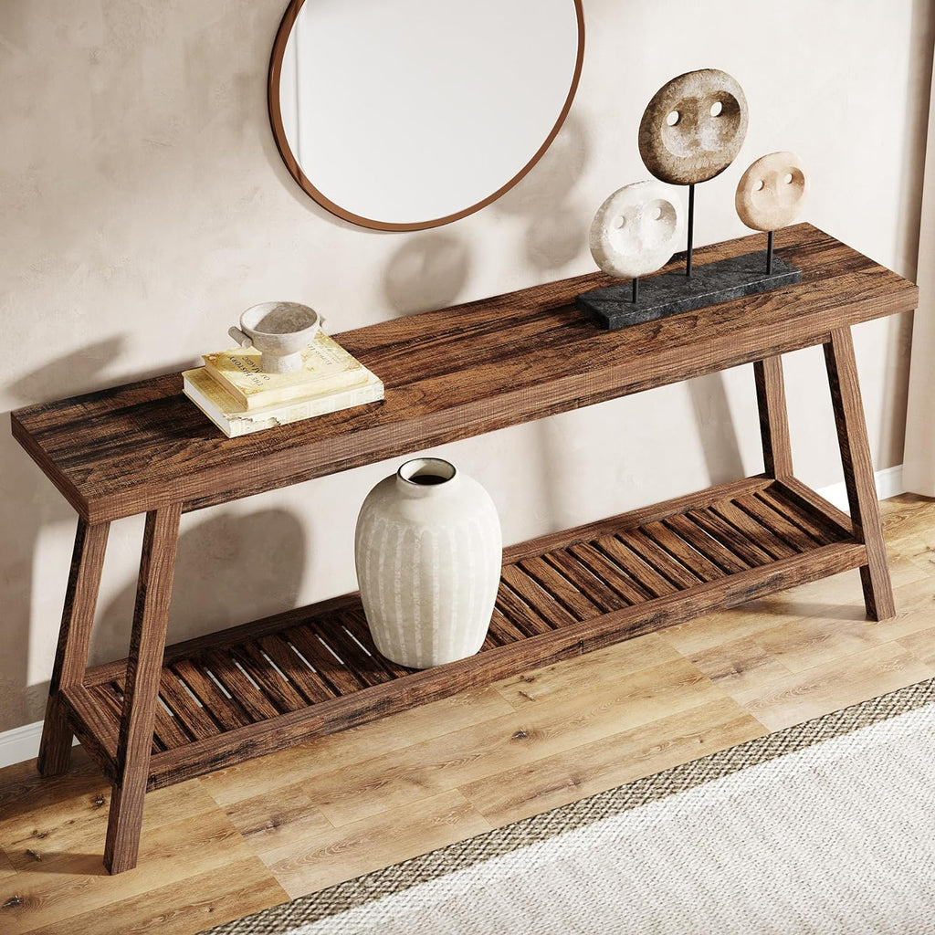 Tribesigns Farmhouse Console Entryway Table: 70.9 Inches All Wood Console Table for Entrance, 2 Tiers Narrow Long Behind Couch Sofa Table, Foyer Entry Table for Hallway, Living Room, Brown