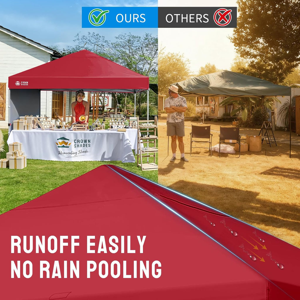 CROWN SHADES Pop Up Canopy with 1 Side Wall - Beach Tent with One Push Setup - Outdoor Sun Shade for Events, Parties, Camping - Gazebo with STO-N-Go Cover Bag, Red, 8x8FT