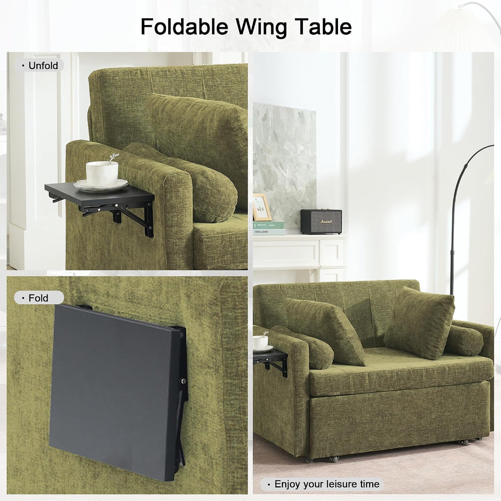 45' Oversize 3-in-1 Sleeper Chair, 75' Long Pull-Out Sleeper Sofa Bed with Wing Table and Side Pocket for Living Room, Bedroom, Small Space, Green