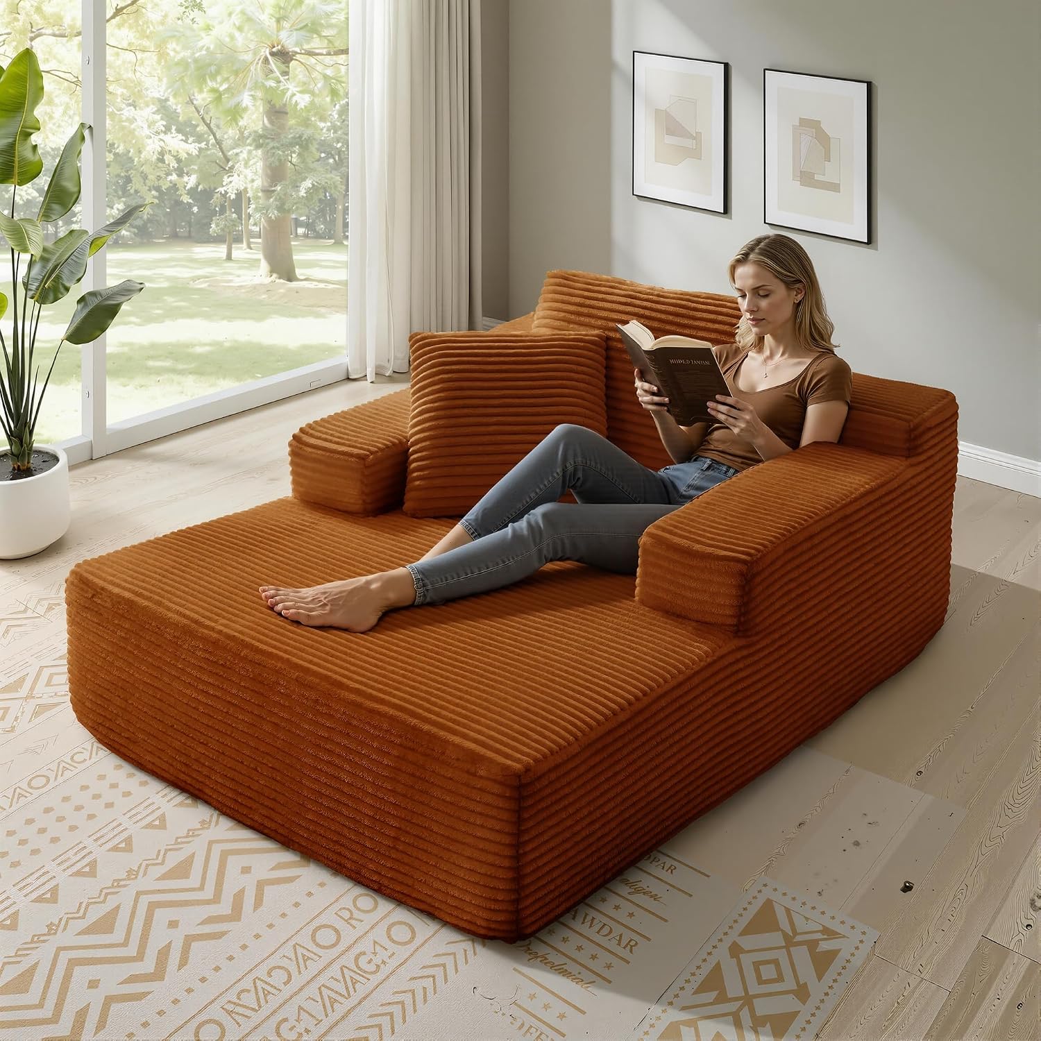 68.5' Oversized Chaise Lounge Chair Indoor, Boneless Sleeper Sofa Bed with Pillows, Deep Seat Sleeper Couch Reading Chairs, Cloud Sofas Couches for Living Room, No Assembly Required