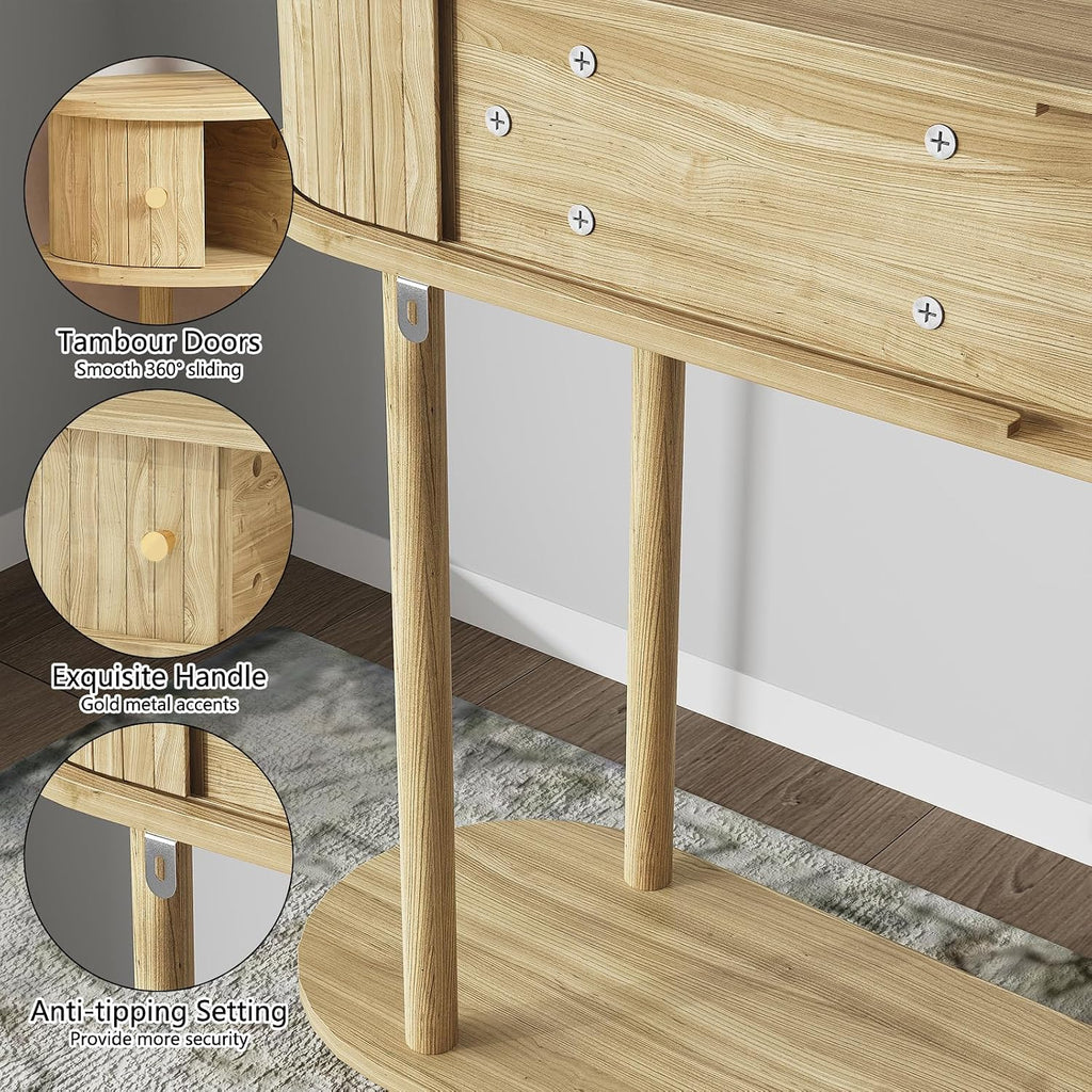 ARTPOWER 47.2' Modern Entryway Table with Wood Tambour Door, Accent Behind Couch Sofa Console Table with Storage, Fluted Side Table for Hallway, Living Room, Foyer, Natural Wood