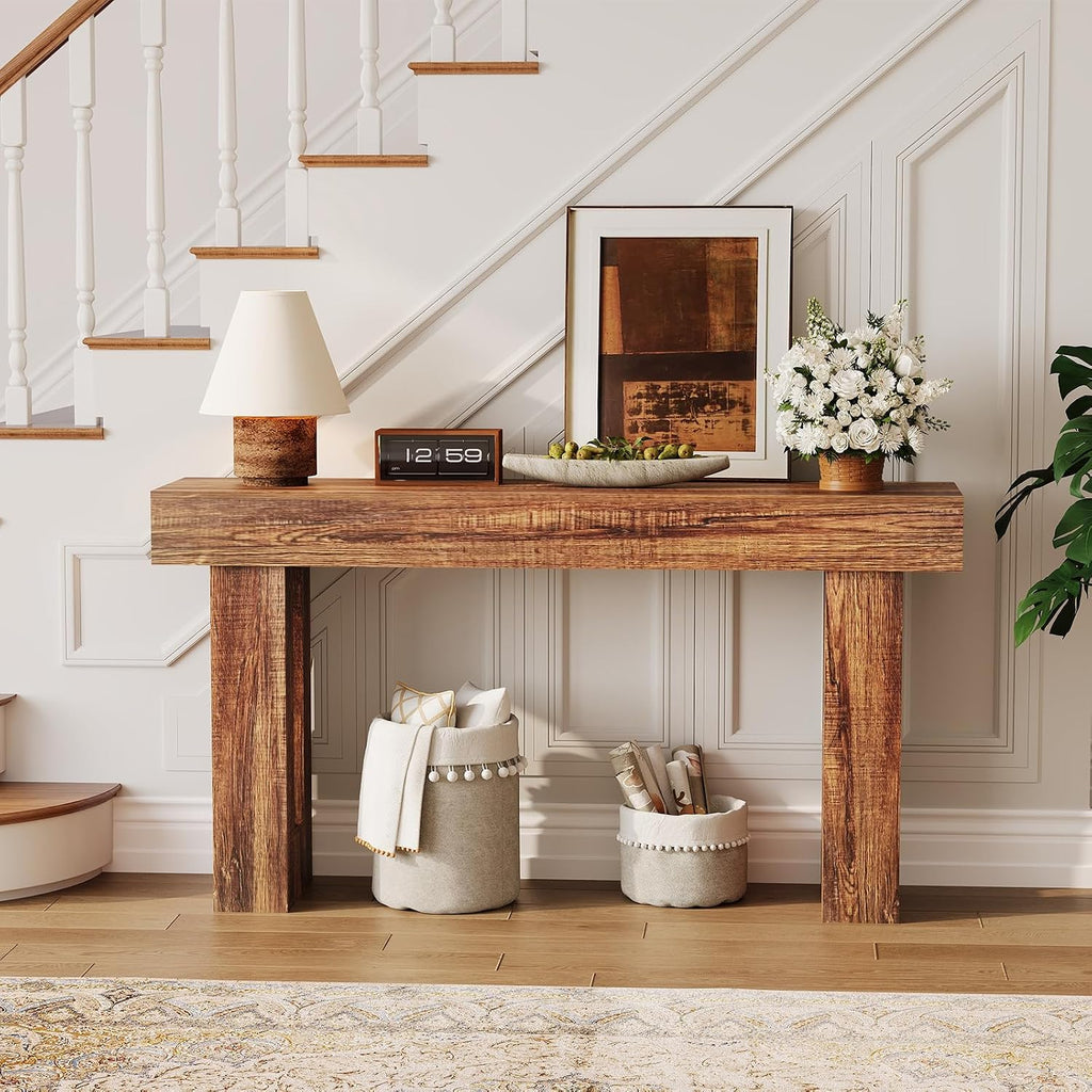 Garvee 63' Long Narrow Rectangular Console Table, Farmhouse Wood Entryway Table for Hallway, Foyer & Living Room, Sofa Table Behind Couch, Industrial Accent Table,Rustic Brown