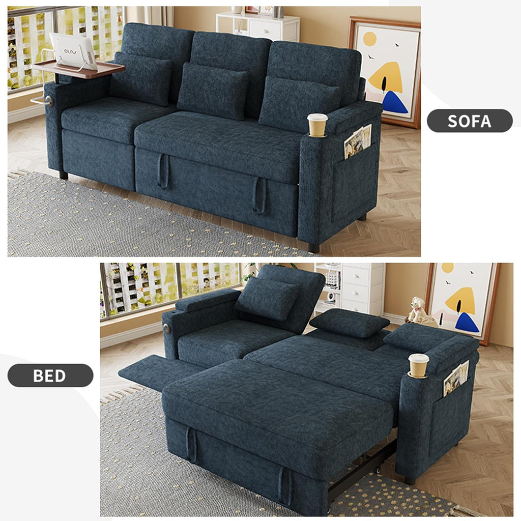 Oversized Modular Sectional Sofa with Reclining Chair, Queen Sleeper Sofa with Pull Out Couch Bed, Hide A Bed Couches Feature Cup Holder, Laptop Table and USB Port for Living Room, Apartment