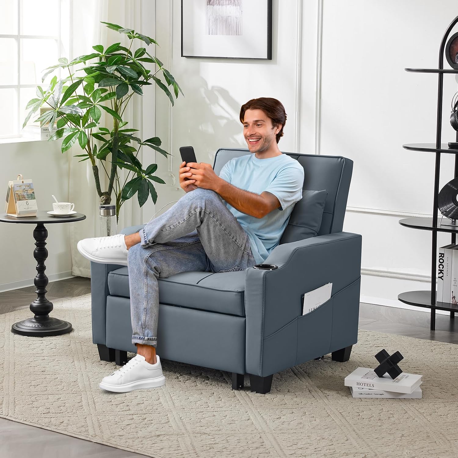 VINGLI 3-in-1 Convertible Sofa Bed, Recliner with Adjustable Backrest, USB Ports, Cup Holders for Small Spaces, Living Room