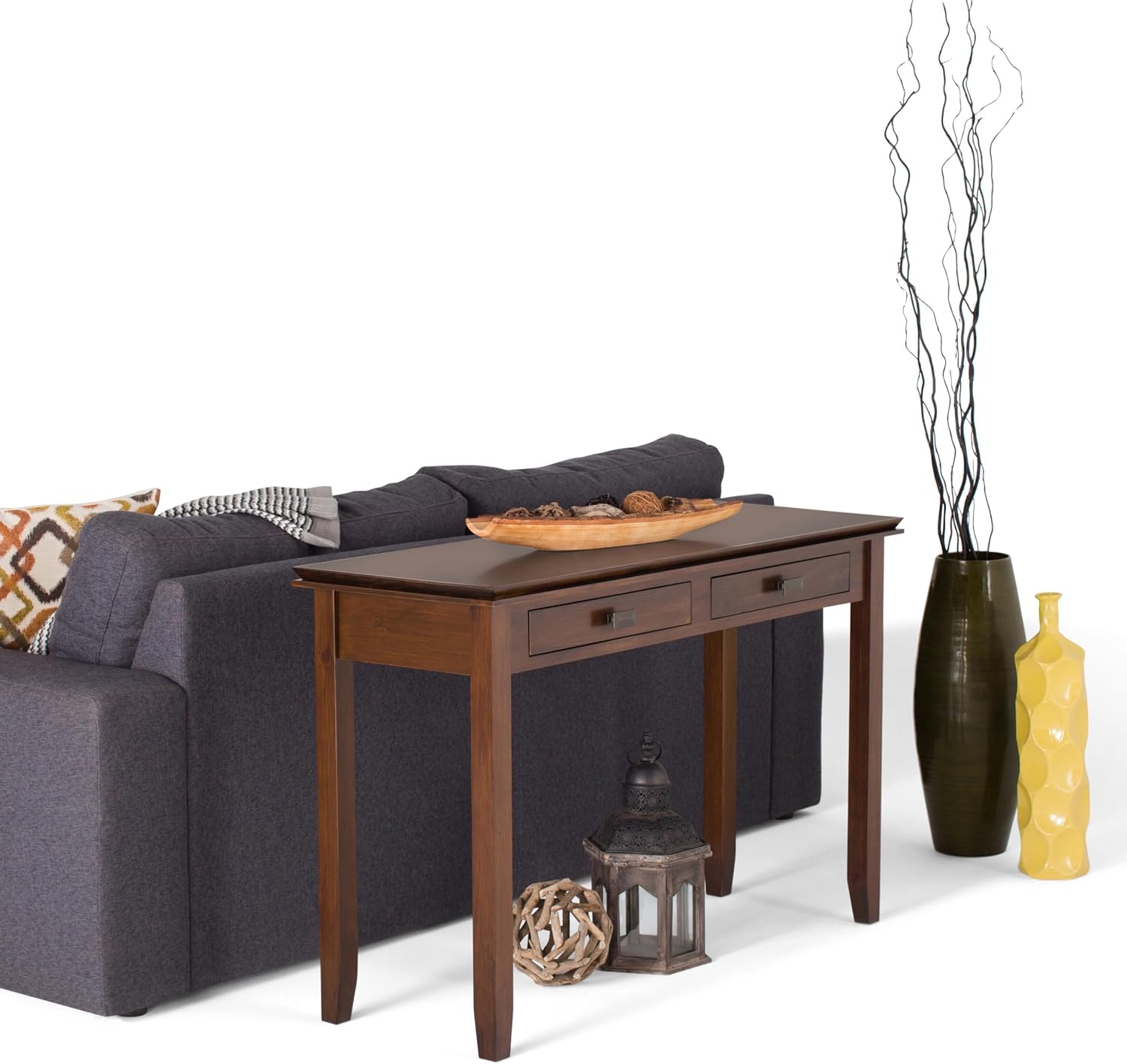 SIMPLIHOME Artisan Console Table - 46 Inch Wide Solid Wood Sofa Table in Russet Brown, Transitional Storage Table for Entryway or Living Room with 2 Drawers and Clean Angle-Edged Top