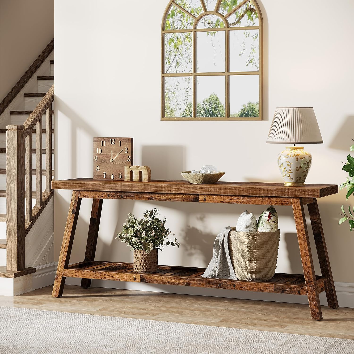Tribesigns 70.86-Inch Console Table for Entyrway, Farmhouse 2-Tier Entry Entrance Table, Narrow Long Sofa Table Behind Couch, Mixed Brown