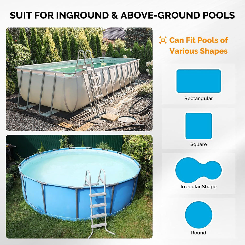 VINGLI 16 FT Pool Cover Reel, Waterproof Aluminum Pool Solar Cover Reel for 4' to 16' Width Above Ground & Inground Pools with Adjustable Height & Width