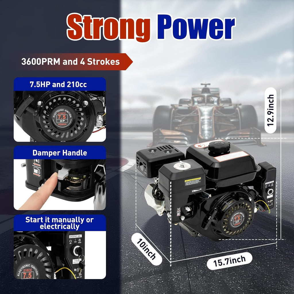 7.5HP 210cc 4-Stroke Gas Engine Electric Start Go Kart Log Splitter Gas Engine Power Motor