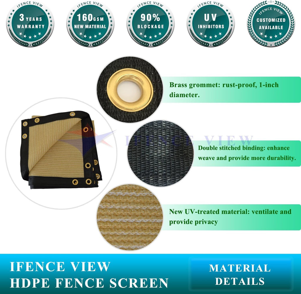 Ifenceview 8'x3' to 8'x100' Beige Shade Cloth Fence Privacy Screen Fence Cover Mesh Net Panel for Construction Site Yard Driveway Garden Pergolas Gazebos Patio Top Canopy Awning 165 GSM (8' x 92')