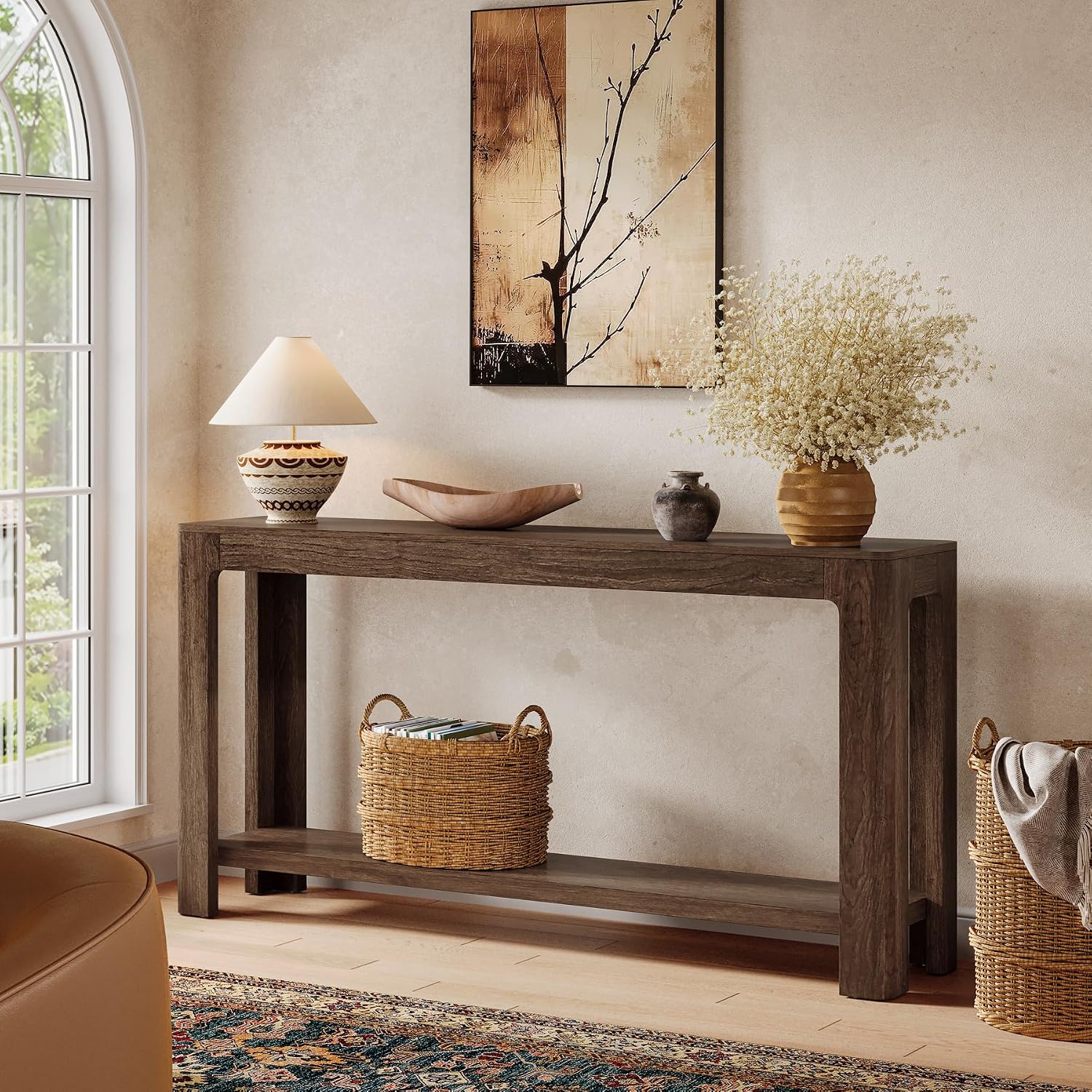Tribesigns 63 Inch Entryway Console Table, 2-Tier Farmhouse Narrow Sofa Table Behind Couch, Accent Entrance Console Furniture for Entryway, Foyer, Hallway, Dark Brown