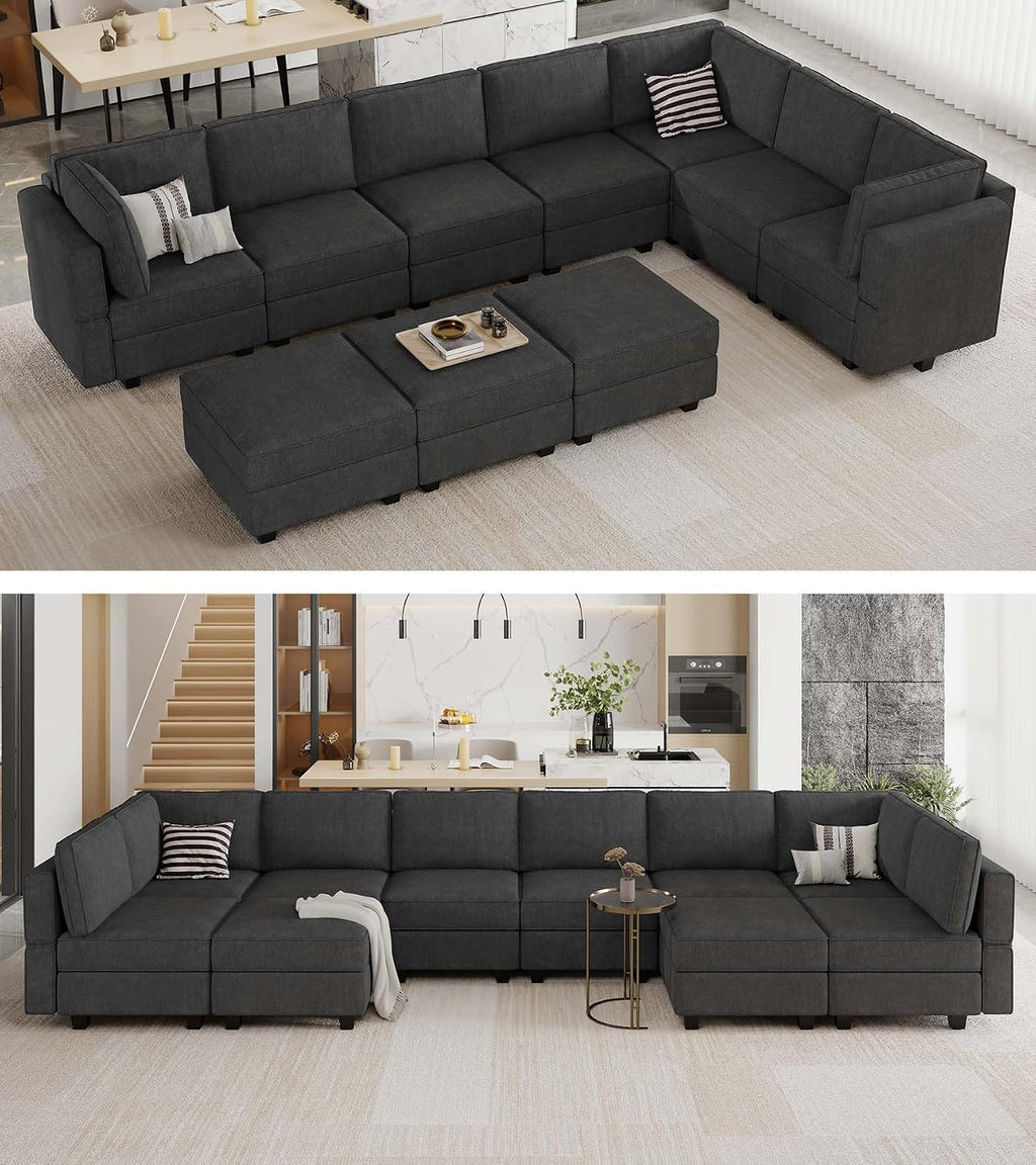 Belffin Oversized U Shaped Sofa Modular Sectional Couch Sleeper Sofa with Storage Convertible Sofa Set Large Sectional Sleeper Black