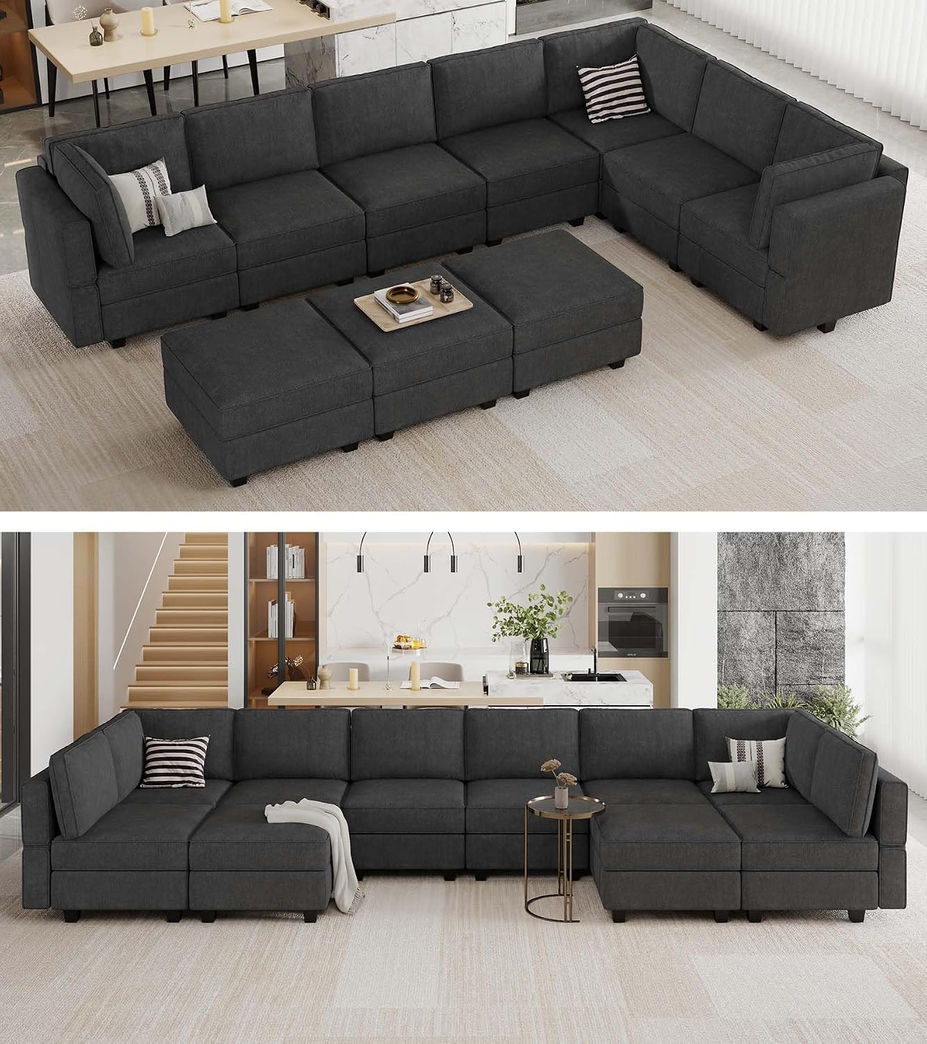 Belffin Oversized U Shaped Sofa Modular Sectional Couch Sleeper Sofa with Storage Convertible Sofa Set Large Sectional Sleeper Black
