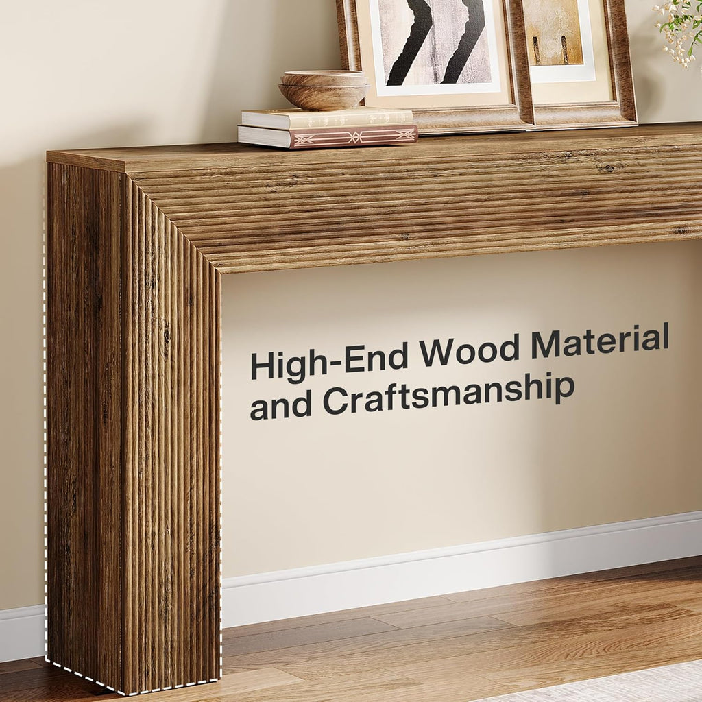 Tribesigns 63' Console Table, Rustic Fluted Long Sofa Table Behind Couch for Entryway, Living Room, Hallway, Foyer, Brown