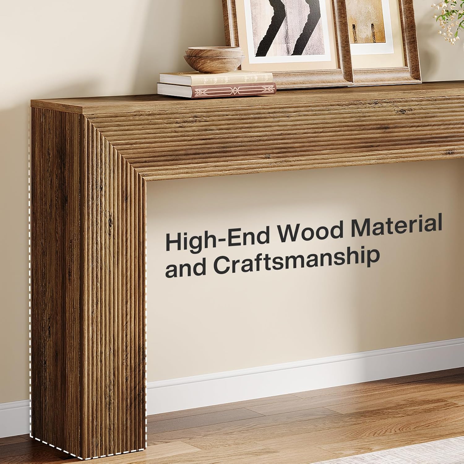 Tribesigns 63' Console Table, Rustic Fluted Long Sofa Table Behind Couch for Entryway, Living Room, Hallway, Foyer, Brown