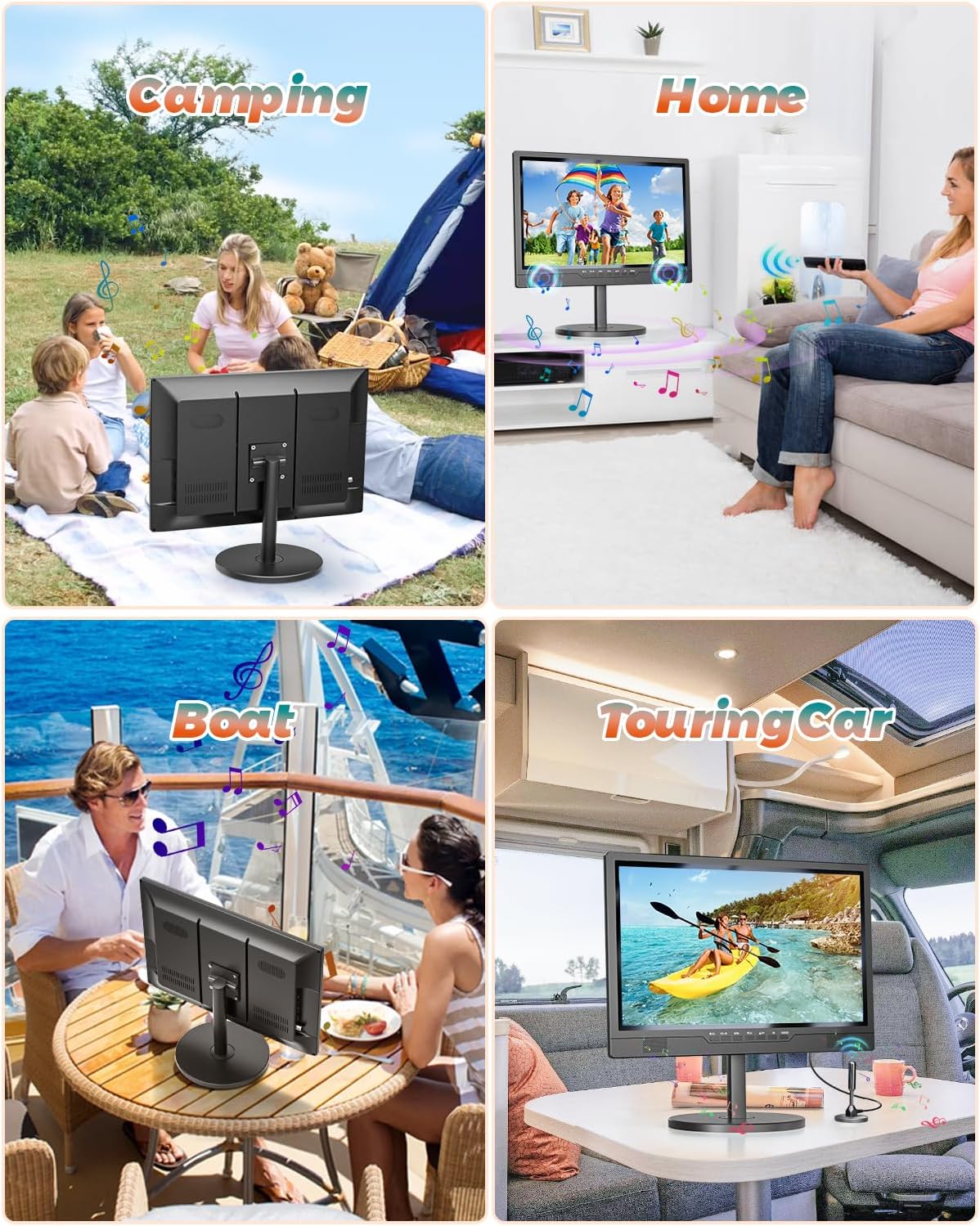 Desobry 19.2' Portable TV for Camping, Built-in 8000mAh Battery Powered TV Portable for Power Outages, Battery Operated TVs 1080P HDMI Input, AV Input, USB, for Kitchen Bedroom Camping Patio RV