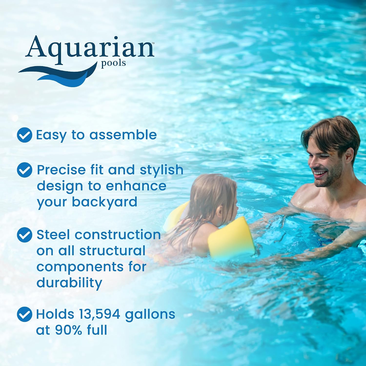 Aquarian Steel Outdoor Above Ground Pool Kit with Pool Liner, Skimmer, Pool Ladder, and Sand Filtration System and Pump, 24'