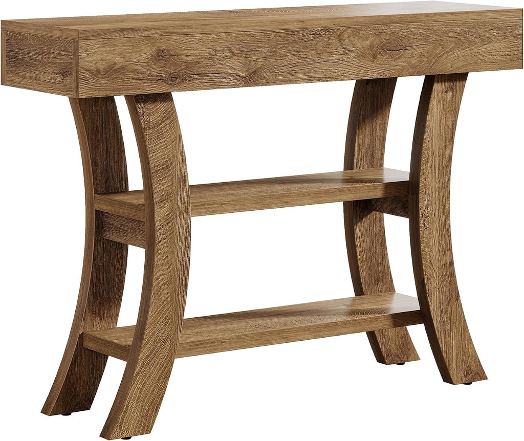Tribesigns 41' Small Console Table for Entryway, 3-Tier Narrow Rustic Sofa Table with Storage Shelves and Curved Frame for Living Room, Entry, Hallway, Foyer (Oak Brown)