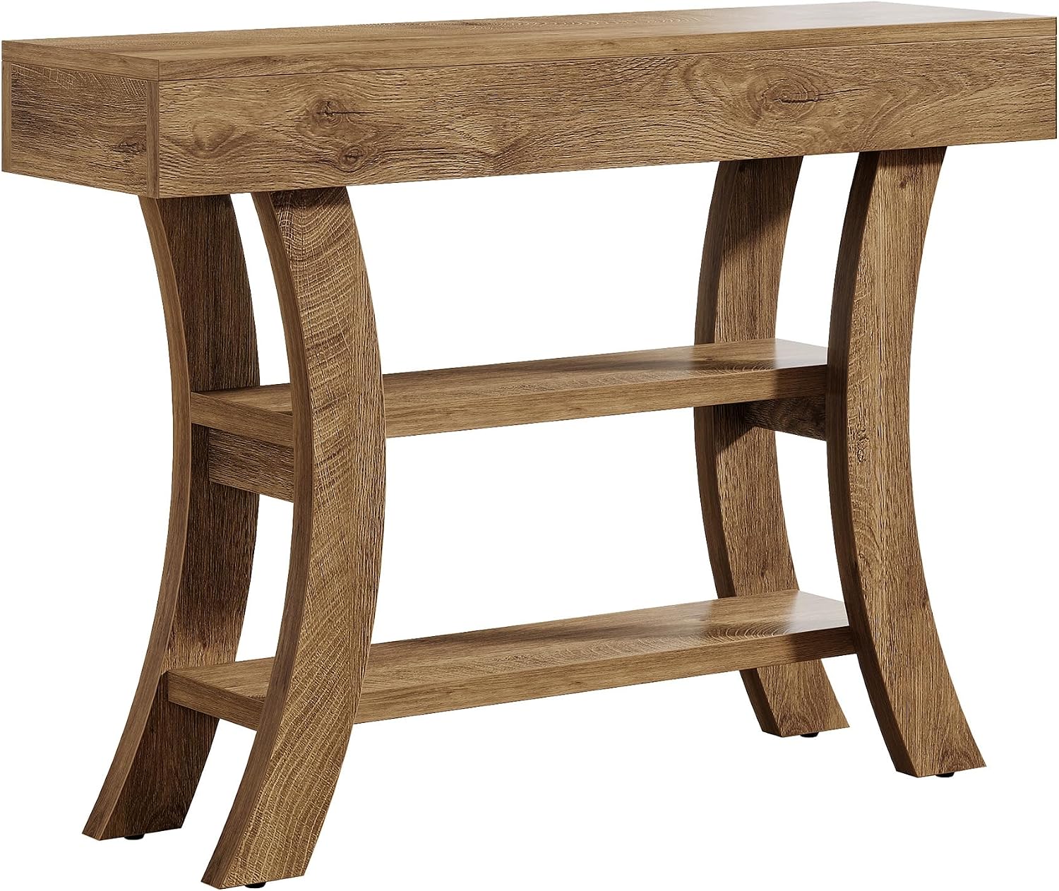 Tribesigns 41' Small Console Table for Entryway, 3-Tier Narrow Rustic Sofa Table with Storage Shelves and Curved Frame for Living Room, Entry, Hallway, Foyer (Oak Brown)