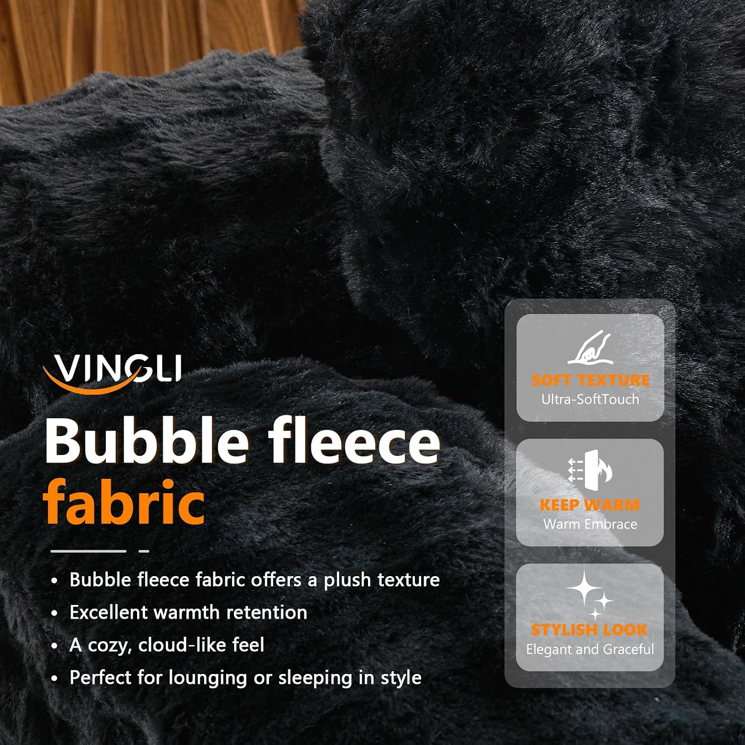 VINGLI Chaise Lounge Chair, Black Boneless Couch Oversized Reading Chair Upholstered Bubble Fleece Cloud Couch Sofa Recliner Bed Comfy Sleeper Couches for Living Room, Movie Room, Bedroom