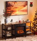 Bonnlo 58' Fireplace TV Stand, Rustic Brown Industrial Entertainment Center with Electric Fireplace, Open Metal Mesh Shelves, TV Stand for 65–70 Inch TVs