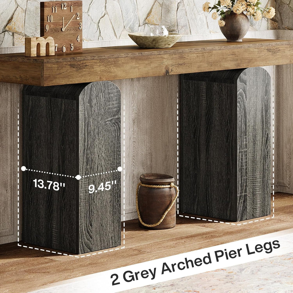 Tribesigns 63' Long Entryway Table, Farmhouse Console Table with 2 Arched Pedestal Legs, Wooden Sofa Console Behind The Couch for Entrance, Hallway, Living Room (Vintage Brown & Grey)