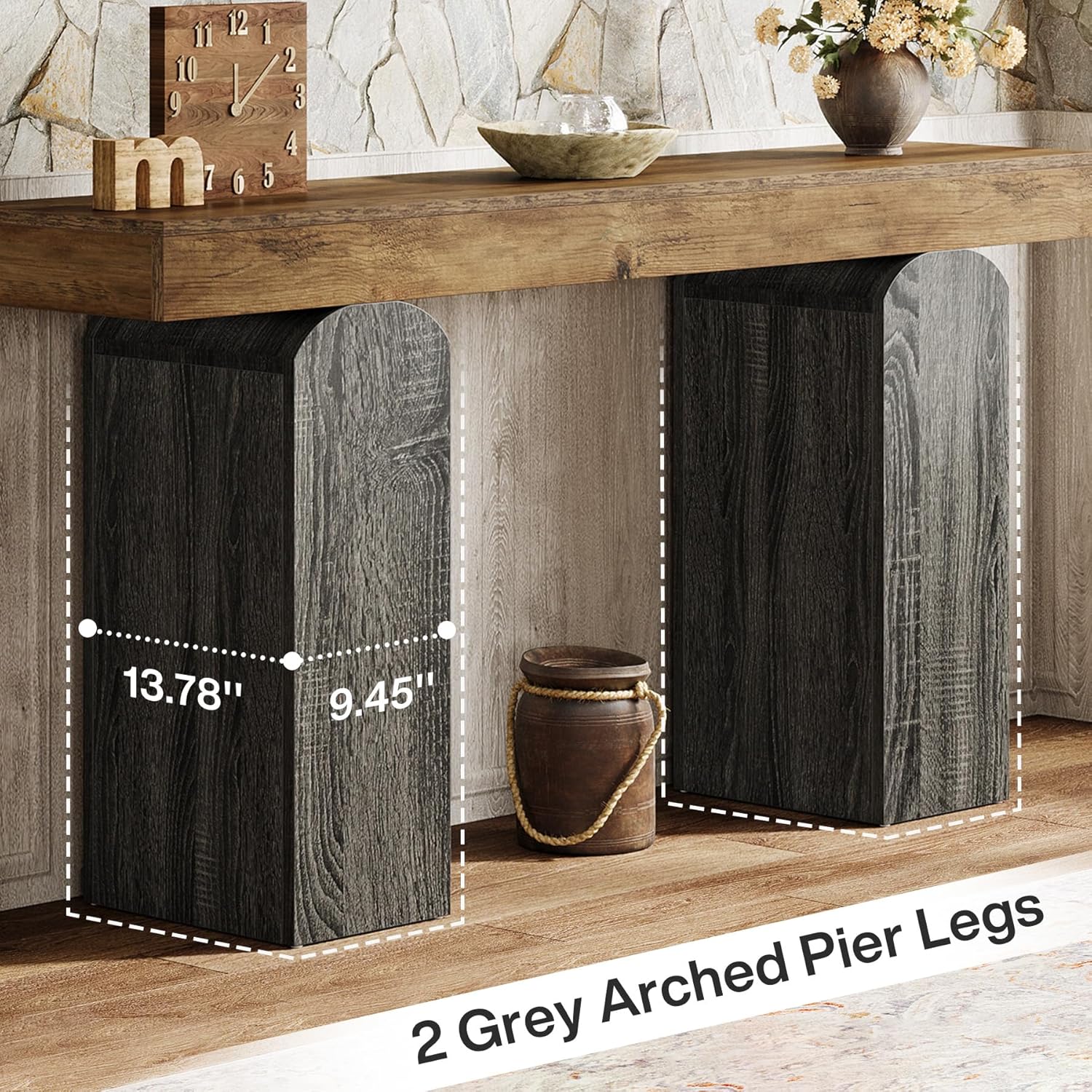 Tribesigns 63' Long Entryway Table, Farmhouse Console Table with 2 Arched Pedestal Legs, Wooden Sofa Console Behind The Couch for Entrance, Hallway, Living Room (Vintage Brown & Grey)