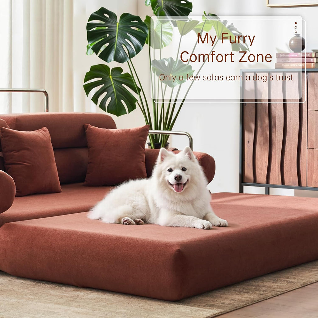 YINIX Convertible Sleeper Sofa - 35'' High-Back Floor Couch Bed - Folding Sofa Bed with Rounded Arm Supports - Floor Sofa Lounge Sofa Bed for Living Room Bedroom - Orange