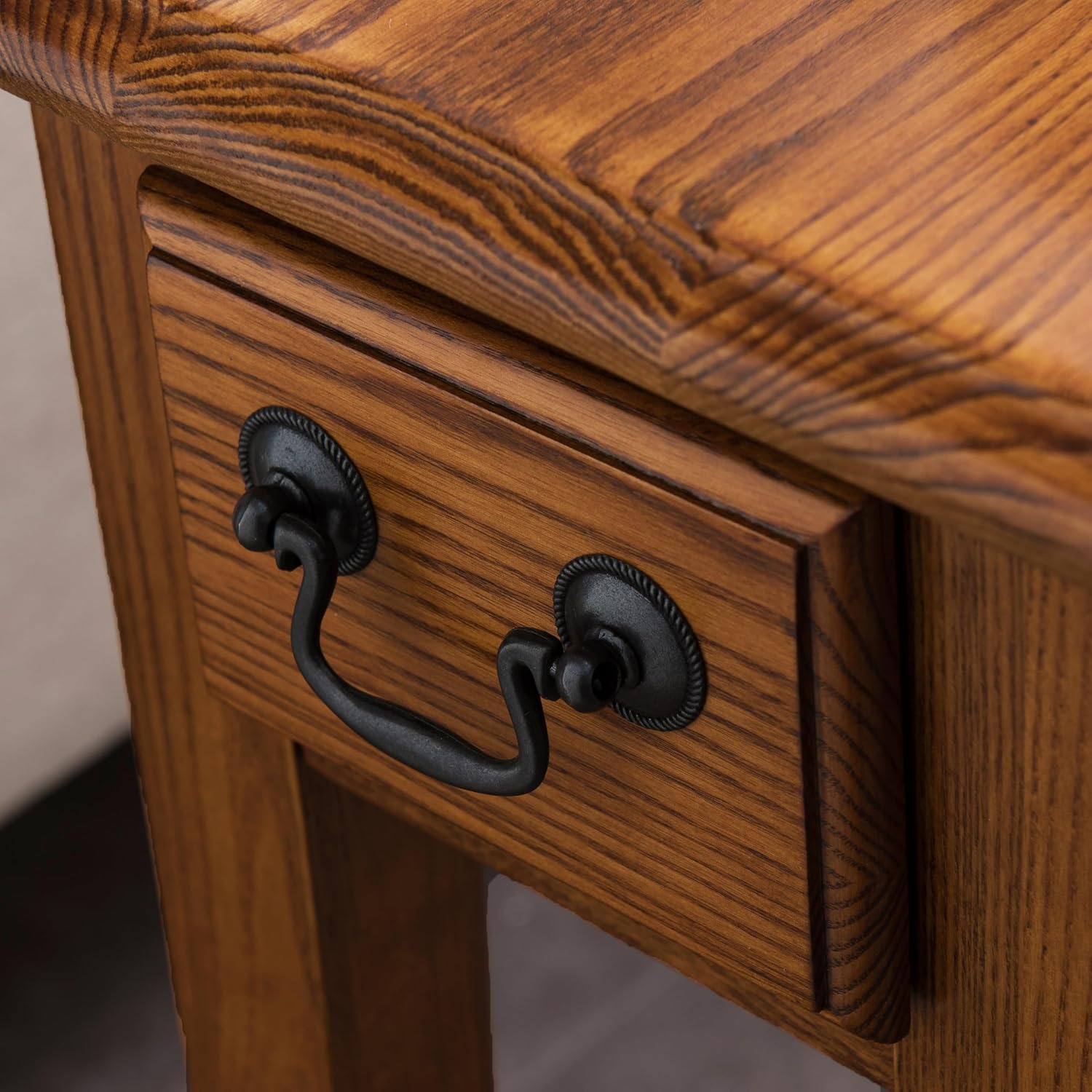 Leick Home Haven Ridge End Table, Solid Wood, 1 Storage Drawer, Bottom Display Shelf, Narrow, Easy-Assembly, Medium Oak, 24.0 in. L x 10.0 in. W x 24.0 in. H, 9017-MED