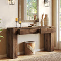 LITTLE TREE Sofa Table with 2 Drawers, 63 Inches Extra Long Console Table, Solid Wood Sofa Table Behind Couch, Large Entryway Hallway Foyer Tables for Living Room, Entrance, Rustic Brown