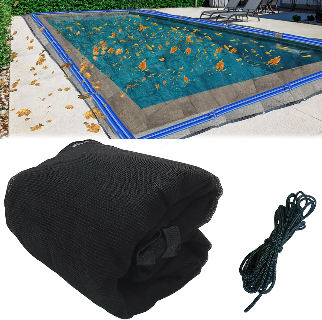 20x40 Ft Pool Leaf Net Cover For Inground Pools/Above Ground, Durable Black Mesh Swimming Pool Leaf Net Cover With Rope For Leaves and Debris, Tear Resistant, UV Resistant, and Reatherproof (20×40 Ft)