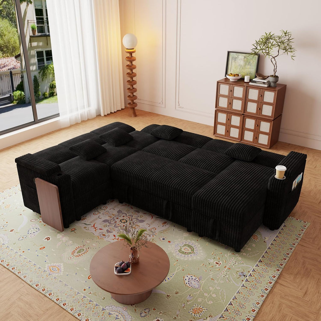 Oversized Modular Sectional Sleeper Sofas with Pull Out Bed, Comfy Cloud Sectional Couches with Storage, Convertible L Shaped, U Shaped, V Shaped Corner Couch That Turns Into Bed for Living Room