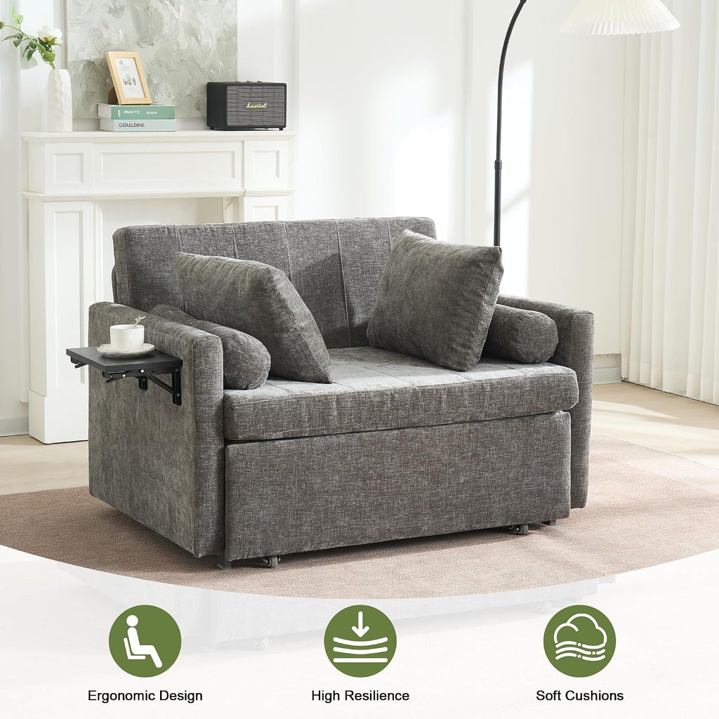 45' Oversize 3-in-1 Sleeper Chair, 75' Long Pull-Out Sleeper Sofa Bed with Wing Table and Side Pocket for Living Room, Bedroom, Small Space, Gray