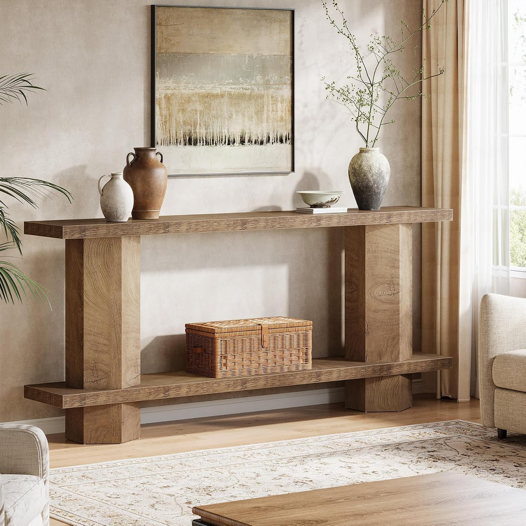 Tribesigns 71-Inch Long Console Table for Entryway, Wooden Sofa Table Behind Couch, for Living Room, Hallway, Foyer, Burlywood
