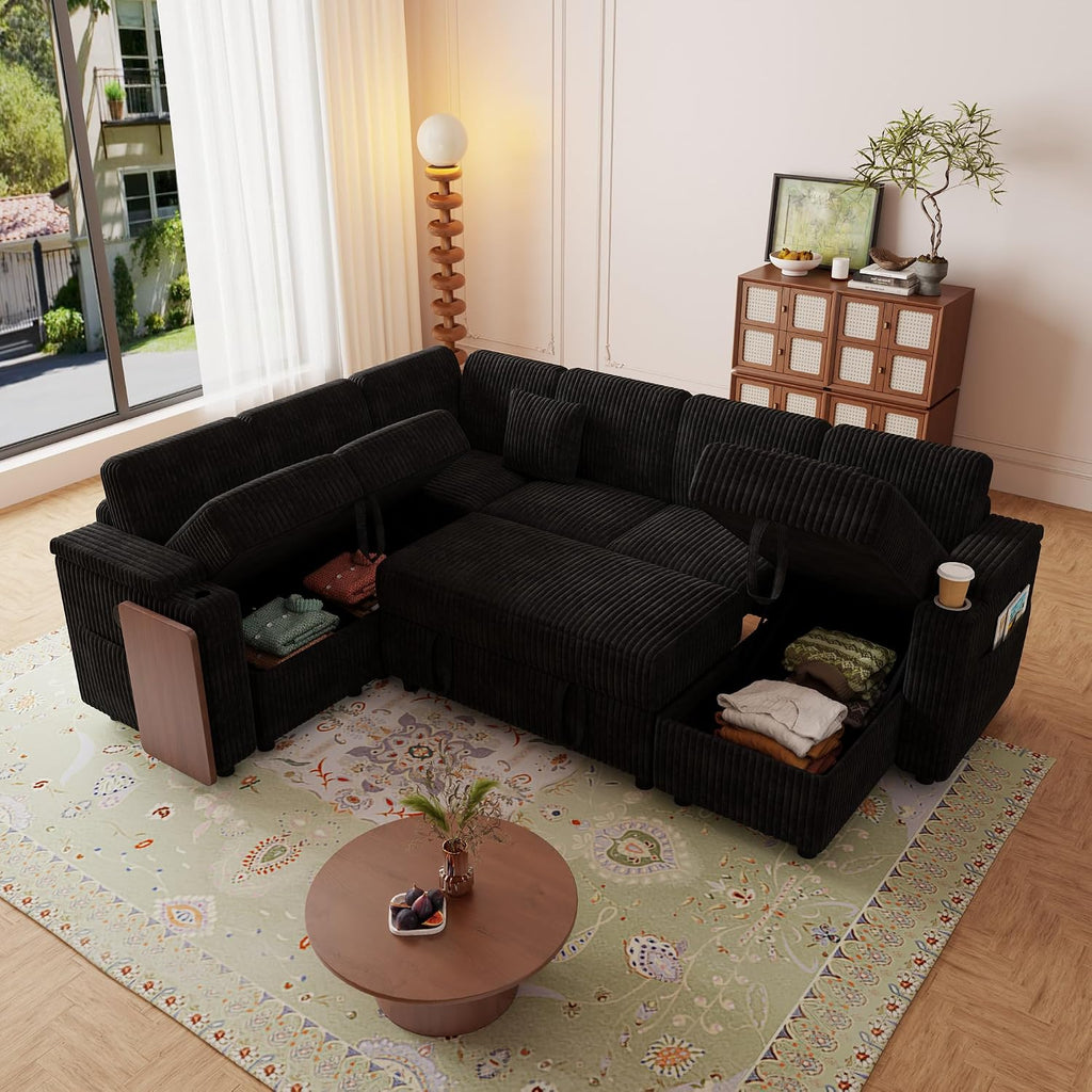 Oversized Modular Sectional Sleeper Sofas with Pull Out Bed, Comfy Cloud Sectional Couches with Storage, Convertible L Shaped, U Shaped, V Shaped Corner Couch That Turns Into Bed for Living Room