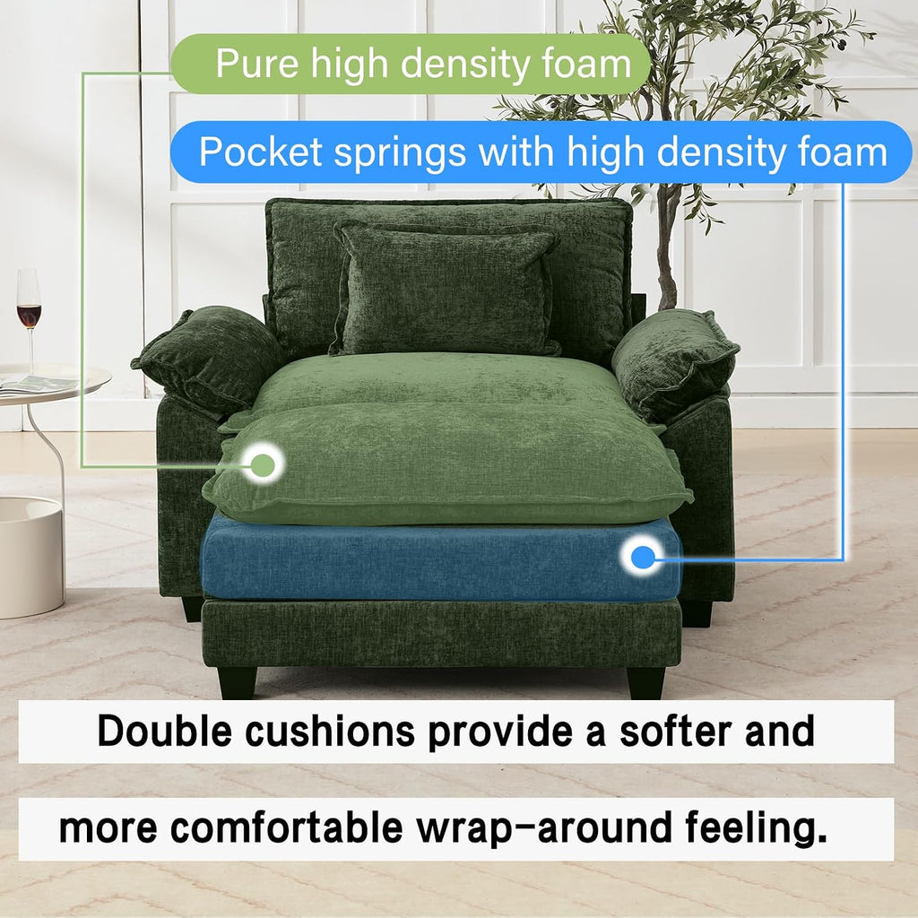 Oprisen 53' Modular Sectional Sofa, Comfy Cloud Couch Sectional Sofa with Ottoman, Chenille Sofa Sleeper Deep Seat Sofa with Throw Pillows for Living Room (Green)