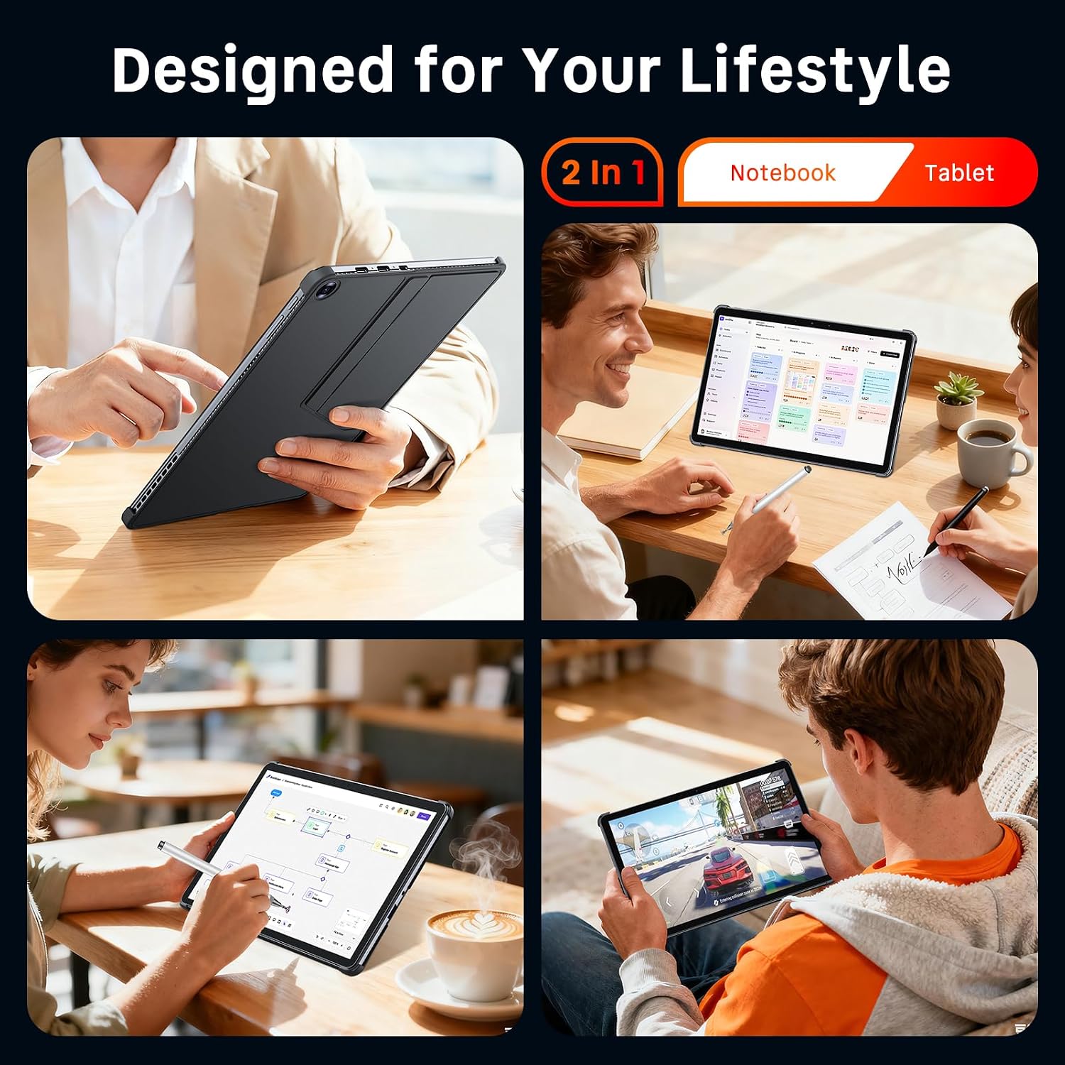 2-in-1 Tablet Win 11-10.1' Touchscreen PC, m3 8100Y up to 3.4GHz, 12GB RAM 256GB SSD, with Stylus & Case for Home, Business, Students, Digital Sketching
