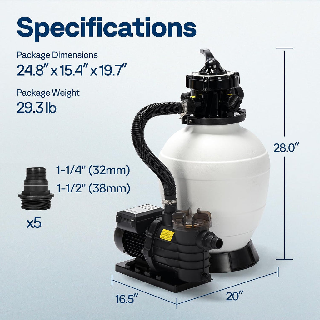 VIVOHOME Sand Filter Pump with 1/2 HP Motor, 2640 GPH w/Timer for in/Above Ground Pools up to 14,000 Gallons, 7-Way Valve with 55-Pound Sand Capacity