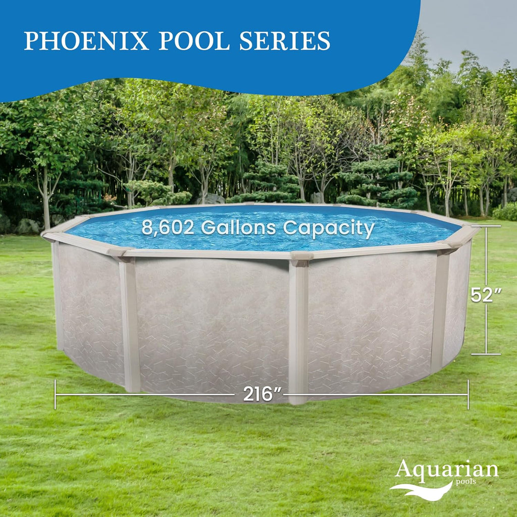 Aquarian Phoenix 18-Foot x 52-Inch Round Above Ground Swimming Pool – Easy to Assemble Backyard Family Water Recreation with Steel Frame & Metal Wall